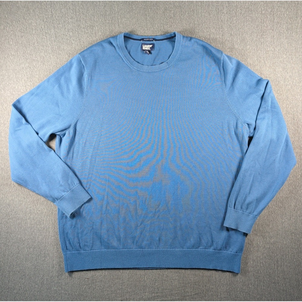 LANDS' END Mens Size XLT Sweater 100% SUPIMA Cotton Crew Neck Long Sleeve Blue